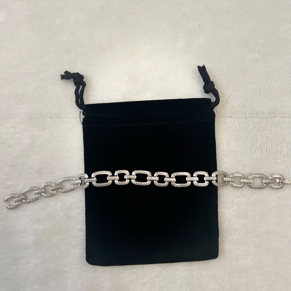 Silver Diamond Greek Key Bangle size 7